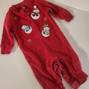 Baby Red Snowman Pajamas Sleepsuit One Piece Snap Bottom Infant 6/9 100% cotton